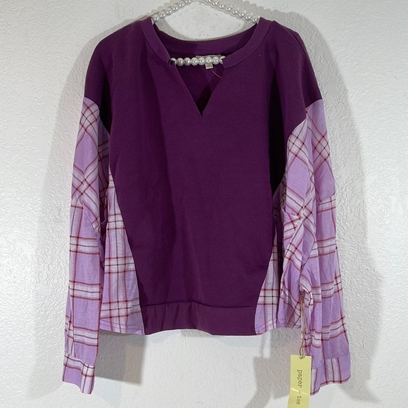 Paper & Tee Deep Purple Plaid Flannel Pullover V Neck Sweater Size 3XL New - Picture 1 of 8
